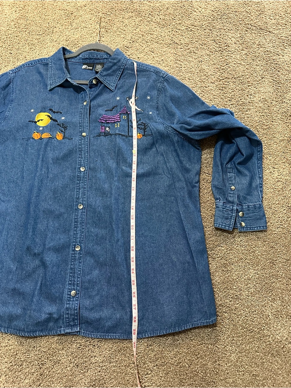 Holiday Editions denim long sleeve button up shirt Halloween themed size 1X - Picture 9 of 11